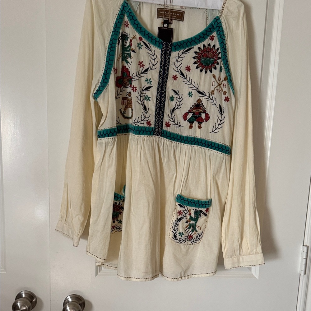 Double D Ranch Cream Tunic with Colorful Embroidery